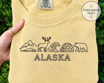 Embroidered Alaska Shirt, Comfort Colors Alaska T-Shirt, Wildlife Nature Tee, Travel Souvenir Gift