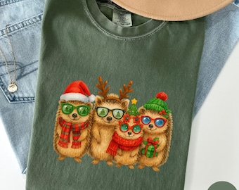 Kerstegelshirt, schattig egel kerstshirt, vakantie dier afbeelding, feestelijk cadeau egel minnaar, S037
