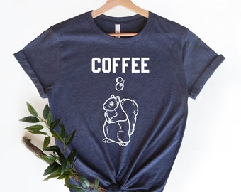 Coffee And Squirrel Shirt, Gift For Coffee Lover, Coffee Drinker Shirt, Squirrel Shirt, Squirrel Lover, Coffee Lover Gift, V-Neck, RZ417