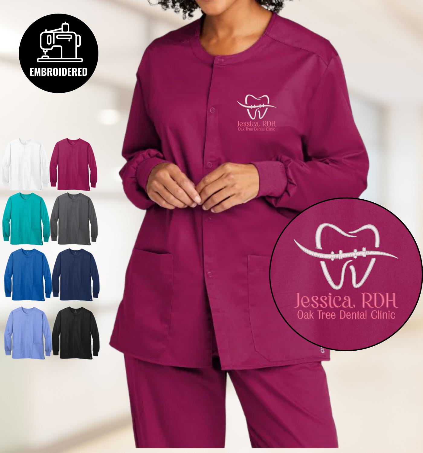 Personalized RDH Scrub Jacket, Embroidered Dental Hygienist Snap Front ...