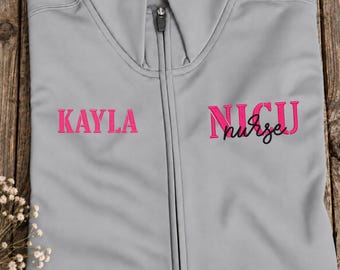 Embroidered Neonatal Intensive Care Unit Nurse Fleece Jacket, Custom NICU Full Zip Gift