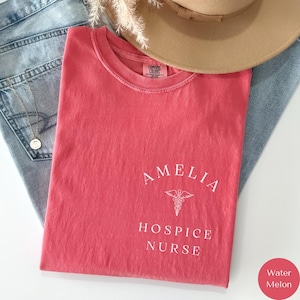 Toile Hospice Nurse Shirt, Custom Name Comfort Colors Nursing Tshirt, Caregiver Shirt, Preppy Nurse Appreciation Gift, Hospice RN, T243