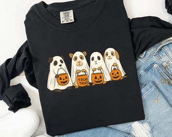 Camiseta de manga comprida de Halloween com porquinho-da-índia, camiseta engraçada de abóbora fantasma de porquinho-da-índia, camiseta assustadora de outono com porquinho-da-índia, presente para amantes de porquinhos-da-índia, T014