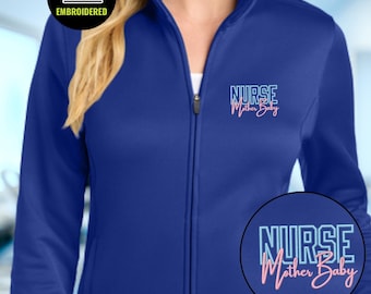 Embroidered Mother Baby Nurse Full Zip Jacket, Maternity Healthcare Workwear