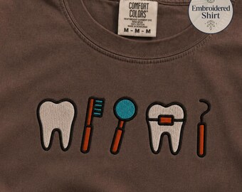 Embroidered Dental Icons Shirt, Dentist Assistant Tee, Dental Student Grad Gift