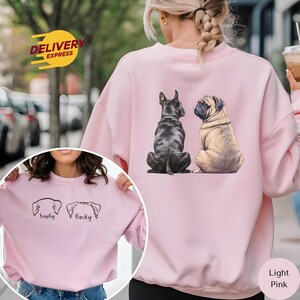 Aangepaste hondensweater, gepersonaliseerde hondenoren trui met naam, kerstcadeau, hond vader cadeau, hond moeder, hond Memorial print voorkant achterkant T136