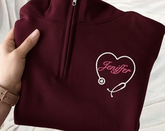 Sudadera de enfermera con cremallera, bordada y personalizada, regalo de graduación, N028