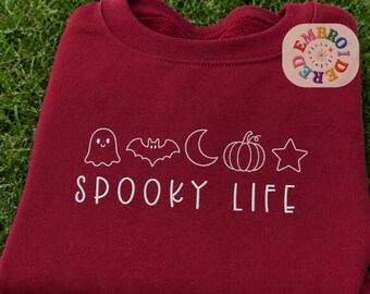 Spooky Life Embroidered Sweatshirt, Spooky Season Halloween Gift