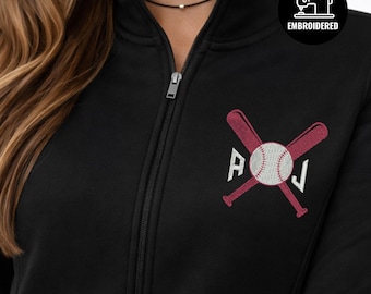 Sudadera de béisbol bordada con cremallera completa para mujer, chaqueta con iniciales personalizadas, conjunto de regalo personalizado para la madre del equipo, R053