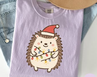 Kerstegelshirt, schattige kerstmuts egel T-shirt, grappige vakantie graphic T-shirt, Noel Hat kerstfeest kleding, Xmas Vibes kleding, S027