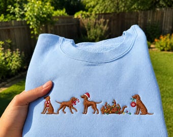 Sudadera navideña con cuello redondo y bordado de Vizsla, diseño festivo de perro pointer húngaro, regalo navideño para amantes de los Vizsla.
