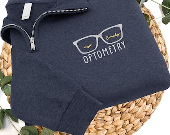 Embroidered Optometry Quarter Zipper Sweatshirt, Custom Ophthalmologist Eyeglasses Sweatshirt,N005