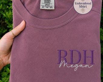 Personalized RDH Shirt, Embroidered Dental Hygienist T-Shirt, Dental Hygiene Graduation Gift