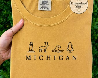 Embroidered Michigan Shirt, Michigan Vacation Souvenir Gift