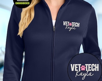 Custom Veterinary Technician (Vet Tech) Full Zip Jacket, Embroidered Paw Fleece Jacket