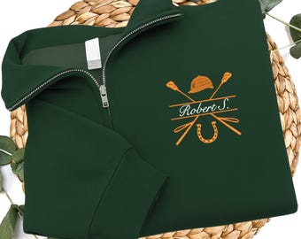 Personalized Equestrian Polo Quarter Zip Sweatshirt, Horse Riding Half Zip Pullover,  N042