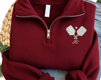 Sudadera con cremallera de un cuarto bordada con diseño de pickleball, sudadera personalizada de pickleball, regalo para jugador de pickleball, N092