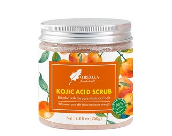 Kojic acid Scrub For Face and Body 8.8oz/ 250ml Brightening, Purifying, Exfoliating and Moisturizing Body Scrub by Oreola Naturals.