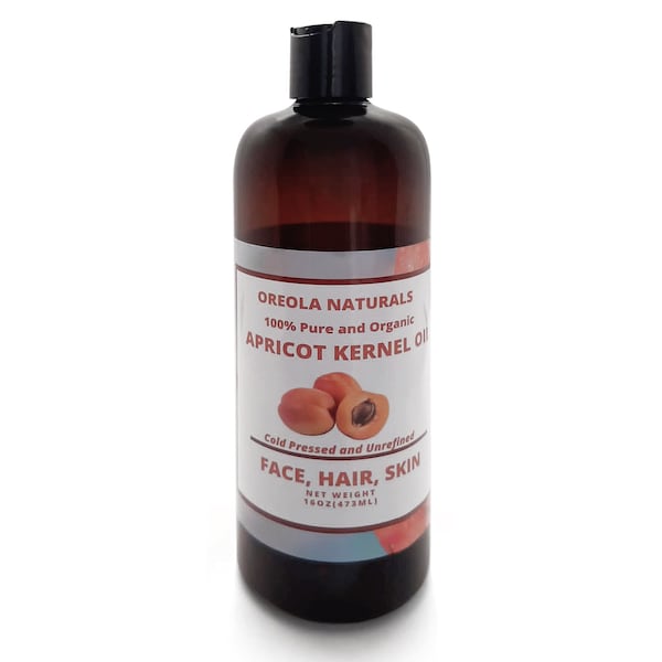 Apricot Kernel Oil 100% Pure and Natural, Cold Pressed and Unrefined 16oz/473ml Ideal for Face, Skin and Hair by Oreola Naturals.