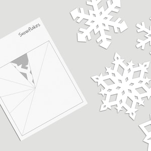 Plantilla de 4 copos de nieve para doblar y cortar, plantilla de copo de nieve en blanco, imprimible, actividad para niños, blanco y negro