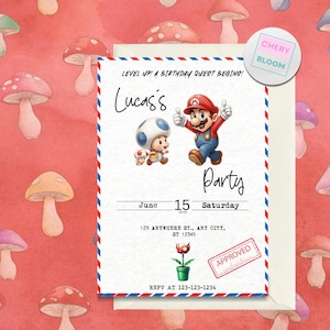 Super Mario Geburtstagseinladung | Bearbeitbare Canva Vorlage | Gamer Party einladen | Sofortdownload | Druckbares Mario Thema