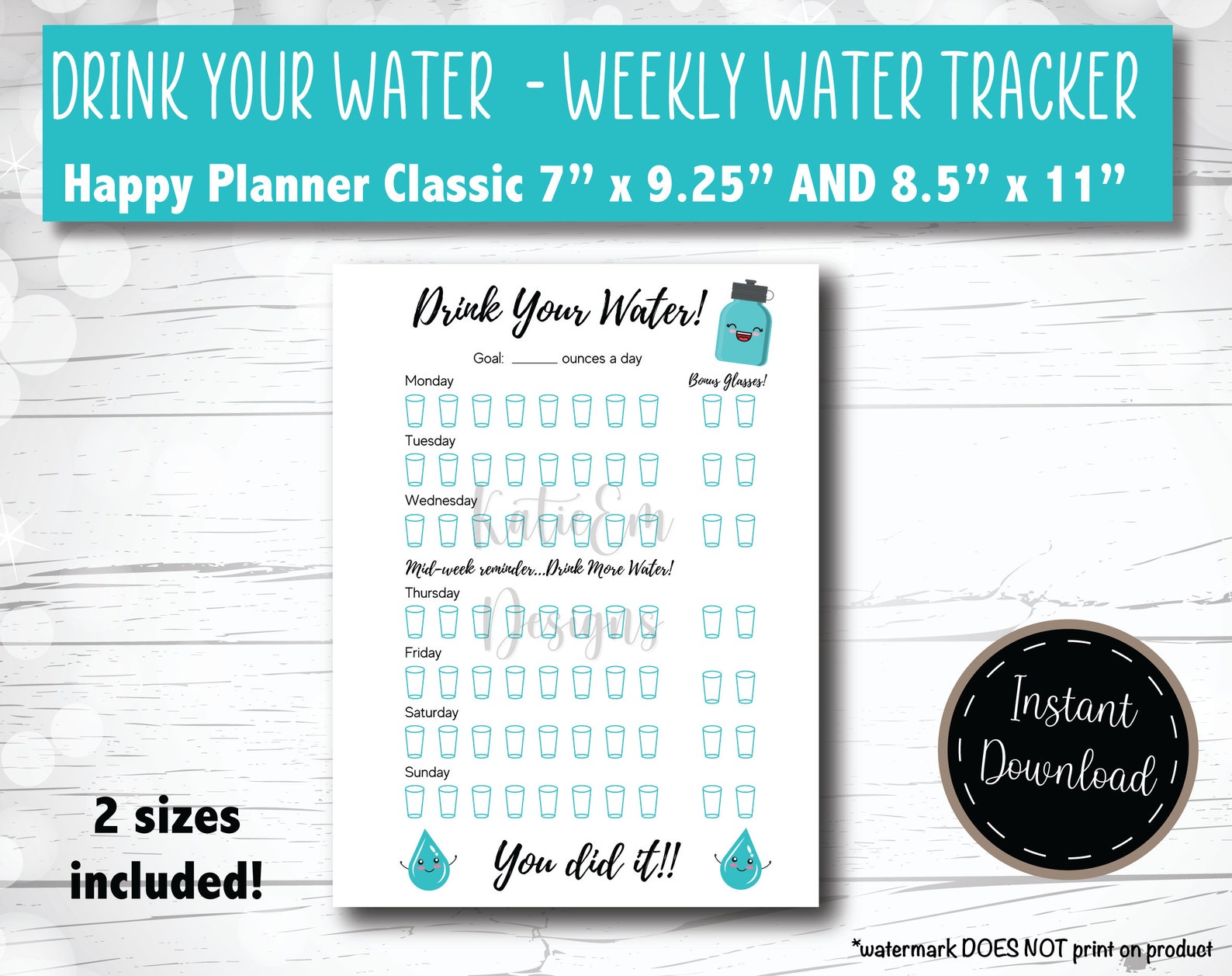 Drink Your Water Printable Planner Page Happly Planner - Etsy