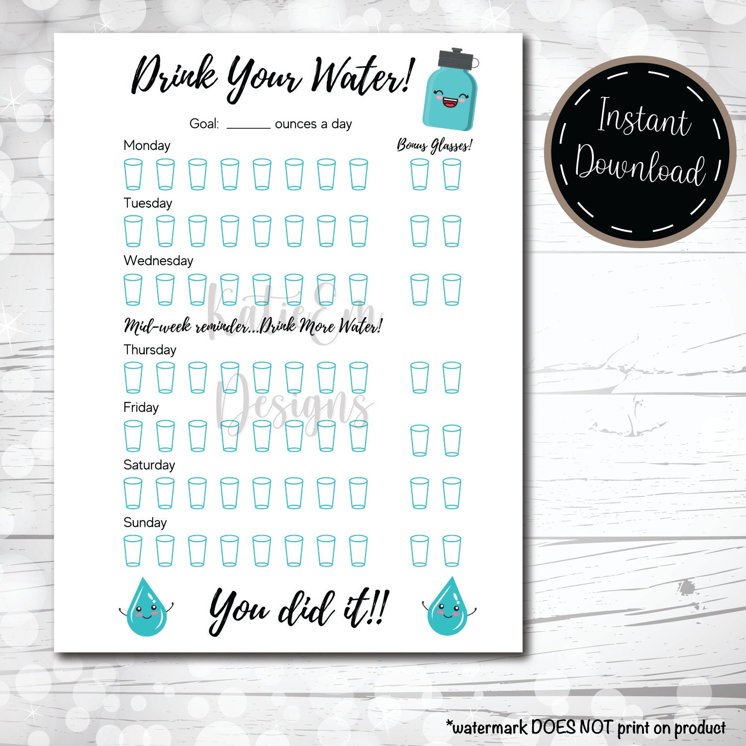 Drink Your Water Printable Planner Page Happly Planner - Etsy