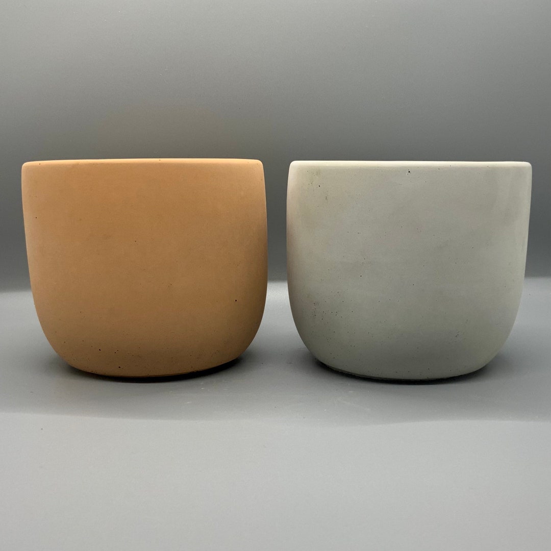 Small Concrete Planter Set of 2 Minimalist Plant Pot Boho Planter With