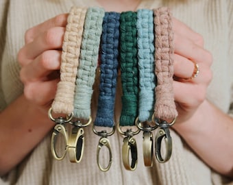 Macrame Fingerlet Keychain, 3 Inch Loop Fits 2-4 Fingers, Mini Wristlet, Boho Key Fob, Soft Recycled Cotton, Affordable Gifts Under 10, 20