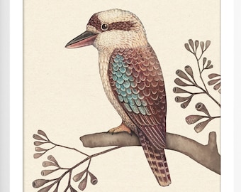 Kookaburra Kunstdruck: Aquarell Vogel Illustration