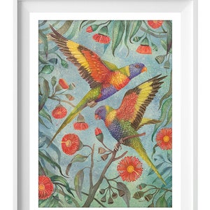 Regenbogen-Lori Aquarell Kunstdruck mit australischer Papagei-Illustration