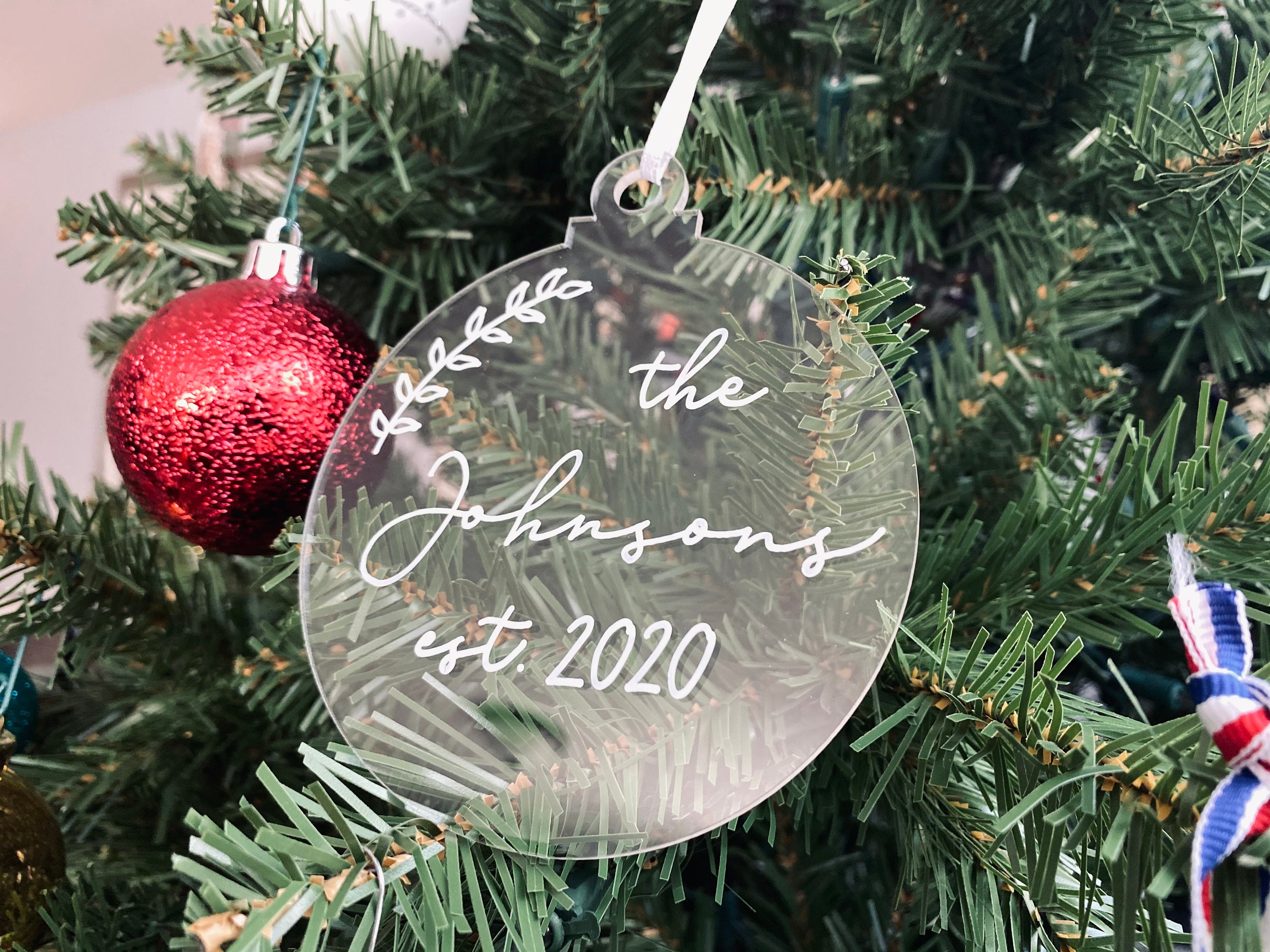 Last Name Ornament Family Name Acrylic Ornament Christmas Etsy