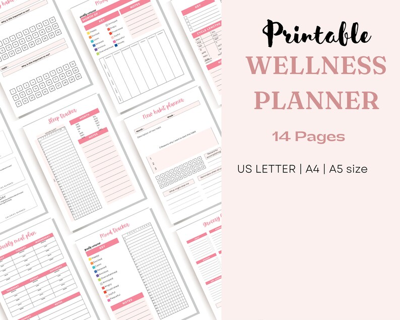 Printable Health and Wellness Planner, Selfcare Planner, Mental Health