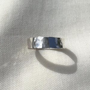 Hammered textured band wide sterling silver ring