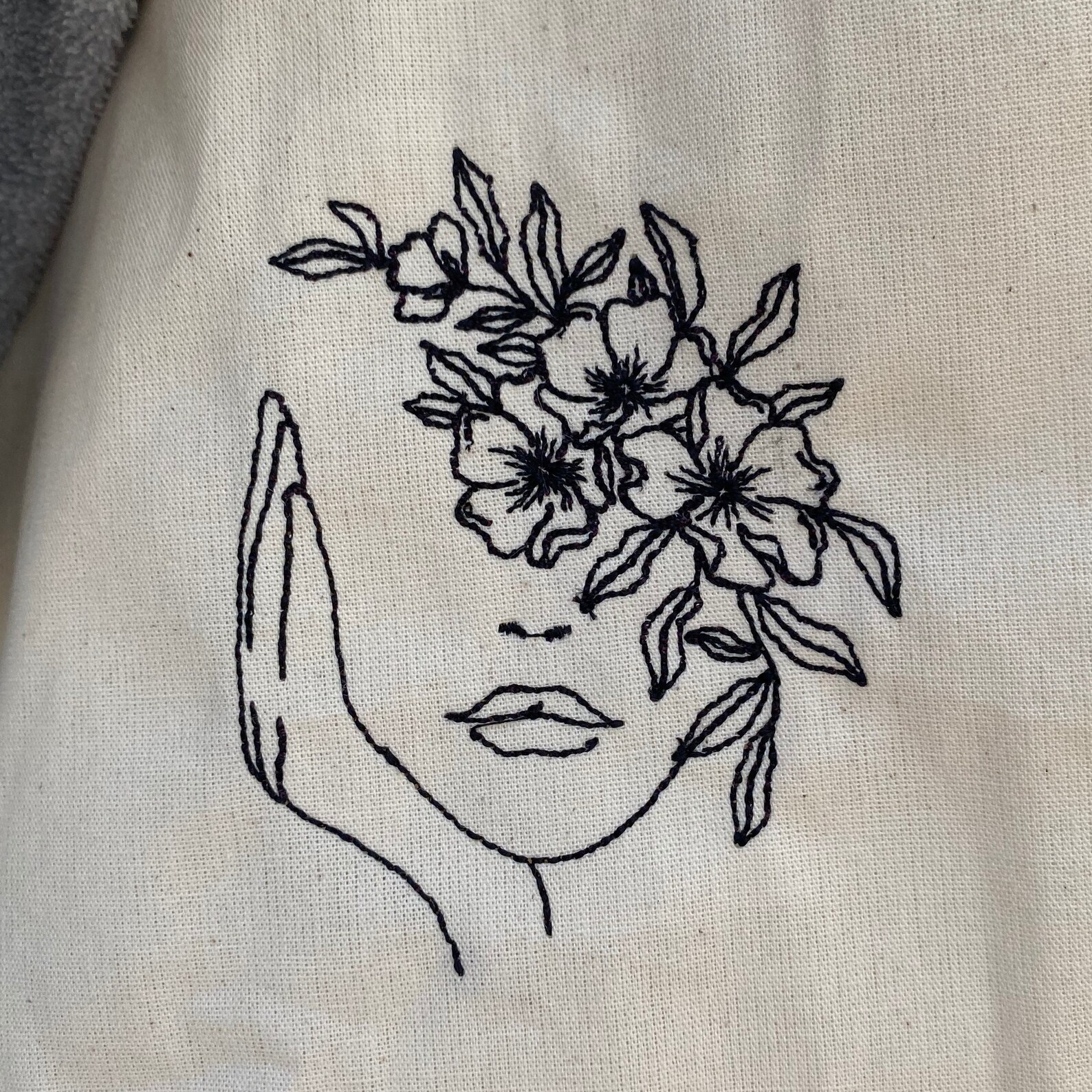 Gesicht und Blumen Stickerei Bio-Canvas-Einkaufstasche | Etsy