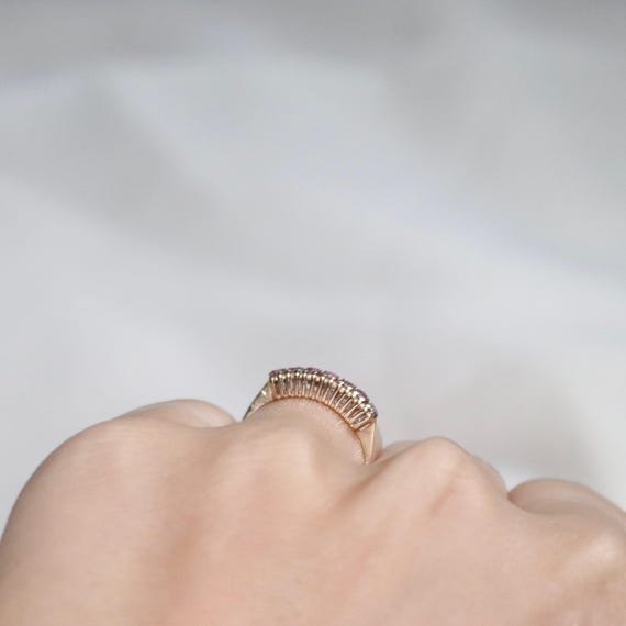 9ct Yellow Gold Ruby Row Claw Set Ring - image 4