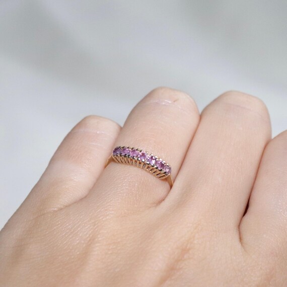 9ct Yellow Gold Ruby Row Claw Set Ring - image 5