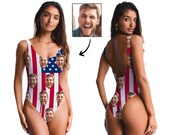 American Flag Custom Face Photo Swimsuit Selfie One-piece Bikini Personalized Women Swimwear