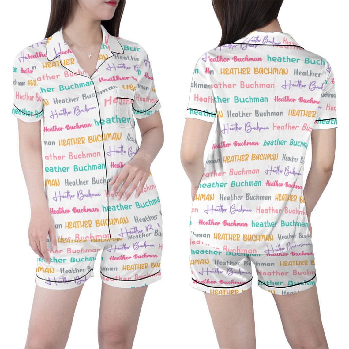 Girls Personalized Short Silk Pajamas Colorful Name Pajamas Etsy