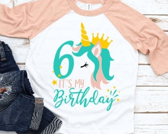 Unicorn Birthday Shirt, Unicorn Shirt, Birthday Girl Unicorn , Unicorn Party Shirt, Unicorn, Unicorn Outfit, Sixth Birthday, 6th birthday