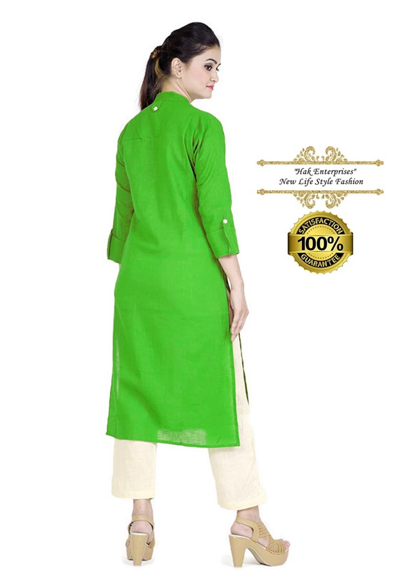 Kurta For Girls. Handmade Indian Woman Green Party Wear Indian Dress Stylish Pure Cotton Woman Long Kurti