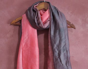 Hand-Dyed Linen Silk Scarf – Coral Pink Ombre Wrap-Handwoven Vietnamese Shawl