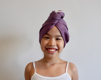 Natural & Organic Silk T-shirt Hair Towel|Silk Hair Wrap Towel|Pure Silk Hair Towel|Violet Hair Towel