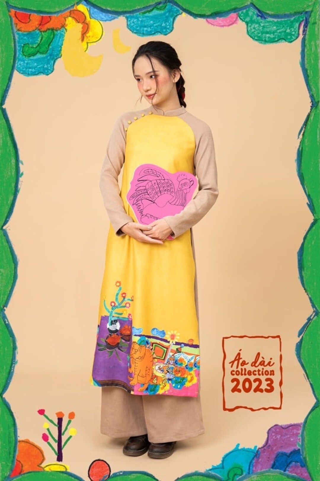 Yellow Vietnamese Ao Dai, Linen Ao Dai, Linen Fashion, Ao Dai