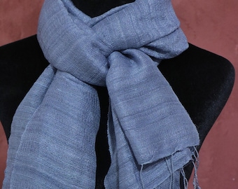Dusty Blue Raw Silk Scarf| Lightweight Handwoven Silk Shawl | Unisex Silk Shawl| Tussar Silk Scarf| Mothers Day Gift| Birthday Gift