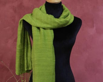 Handwoven Raw Silk Scarf| Lightweight Breathable Shawl| Hand-Dyed Green Silk Wrap |Unisex Silk Shawl| Tussar Silk Scarf| Mothers Day Gift