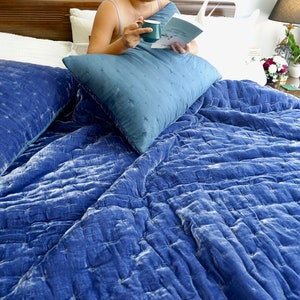 Silk-Velvet Blanket | Luxury Silk Blanket | Stars dot Hand-quilted Blanket | Set Silk Blanket And Pillowcase | Vietnamese Silk