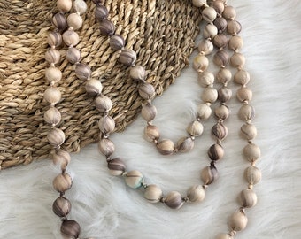 Textile Necklace, Silk Necklace, Long Silk Necklace, Mulberry Wood-Wrapped Silk Necklace, Woodbead Necklace, Gift for Her, Mothers Day Gift