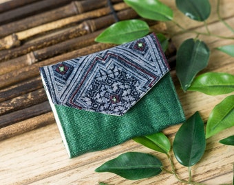 Hemp Purse | Small Square Wallet|Hemp Wallet | Indigo Batik Wallet | Handmade Wallet | Green Leaf Wallet