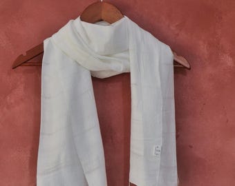 Pure Silk Linen Scarf, Elegant Handwoven Off White Summer Shawl, Minimalist Lightweight Wrap, Gift For Her, Natural Earthy Accessories